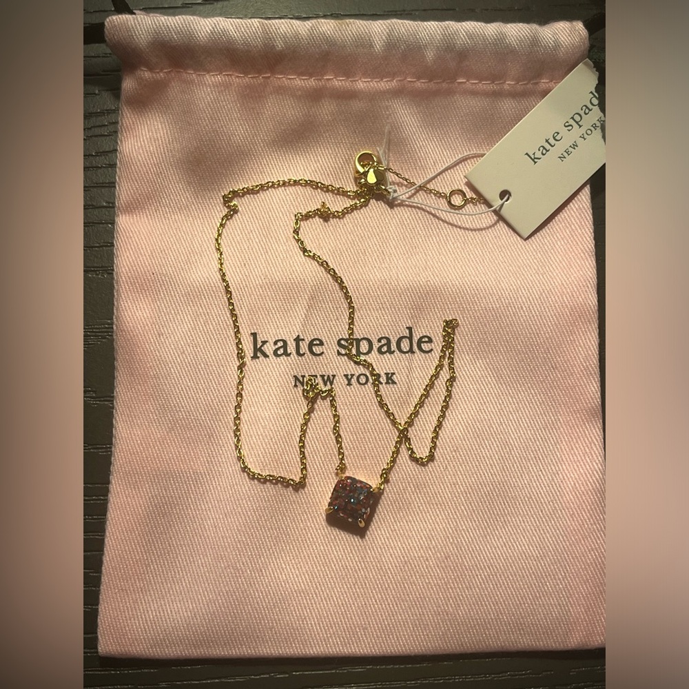 Kate Spade Gold tone glitter stone mini pendant necklace NWT